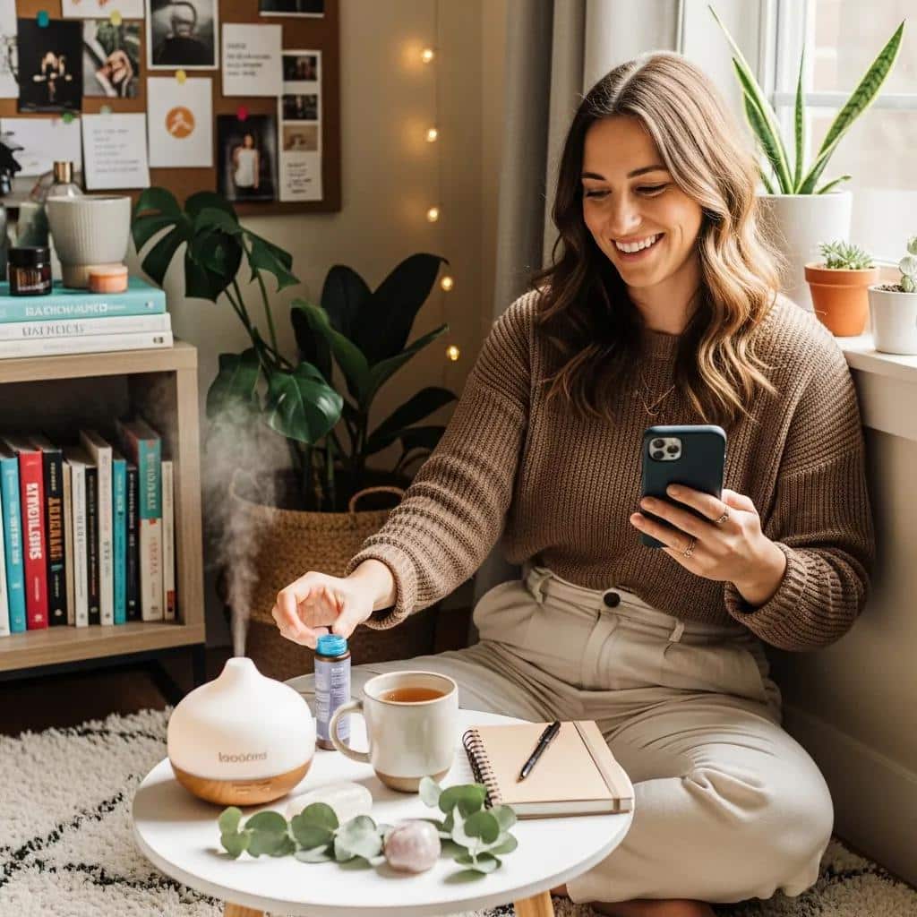 A female founder creating Instagram content in a cozy setting to show community-driven engagement tactics