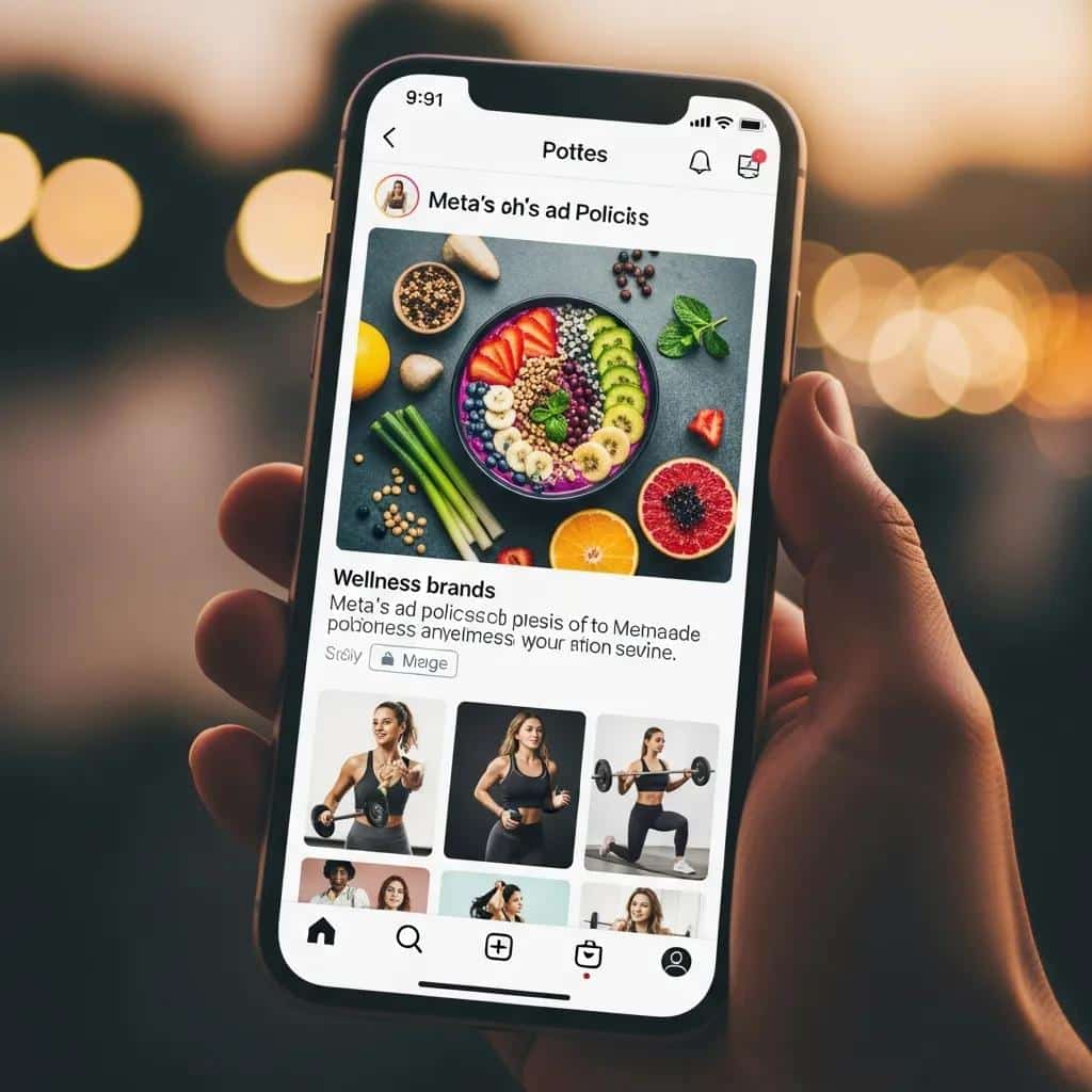 A smartphone showing a wellness-related social ad, illustrating how Meta's ad rules affect creative and targeting